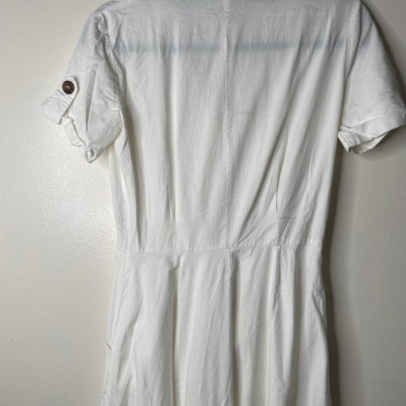 Vintage 90s Rabbit Designs White Tortoiseshell Button Front Midi Shirt Dress 6 - Picture 14 of 16